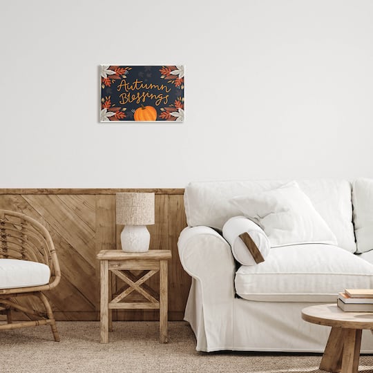 Stupell Industries Autumn Blessings Fall Leaves Pumpkin Wall Plaque Art